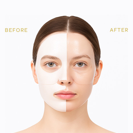 Korean-made hydrogel collagen mask – color-changing on skin, full-face two-part format